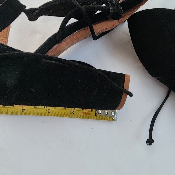 Anthropologie Howsty Mimosa Lasercut Suede Heels39 Black All Leather Wrap Ankle - Picture 9 of 10